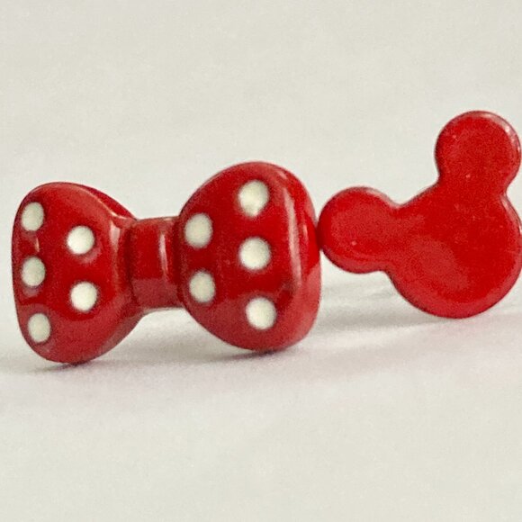 Vintage Disney Mickey Minnie Mouse Earrings Ears Bow Dots Icon Red Disneyana - Picture 4 of 10